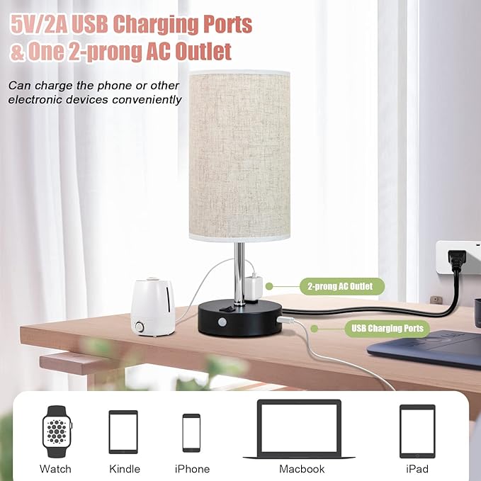 lifeholder Table Lamp with Motion Sensor and Constant on Mode, USB Lamp Include Warm White Bulb, Built in USB Port & AC Outlet, Bedside Lamp Idea for Bedroom Retro Cream
