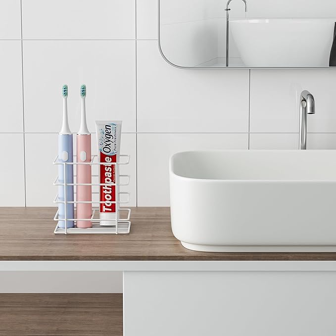 Shower Toothbrush Holder Wall Mounted, Adhesive Toothpaste Organizer for Bathroom Wall, Hanging Razor Tooth Brush Holder Caddy with Drainage, White RV Camper Bathroom Accessories Decor