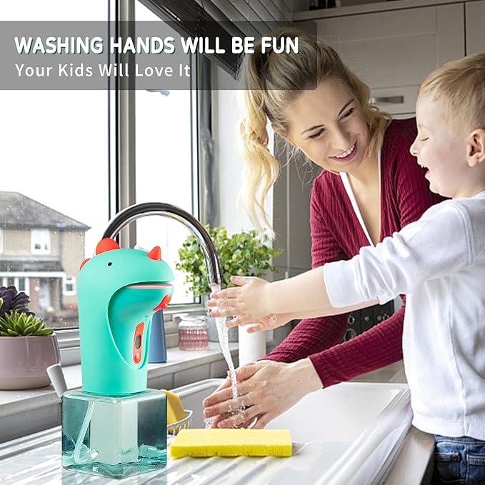 Automatic Soap Dispenser, Cute Touchless Foaming Soap Dispenser, IPX6 Waterproof, 2 Levels Foam Adjustable, Smart Hand Dispenser for Bathroom Kitchen 8.7oz/250ml (Dinosaur)