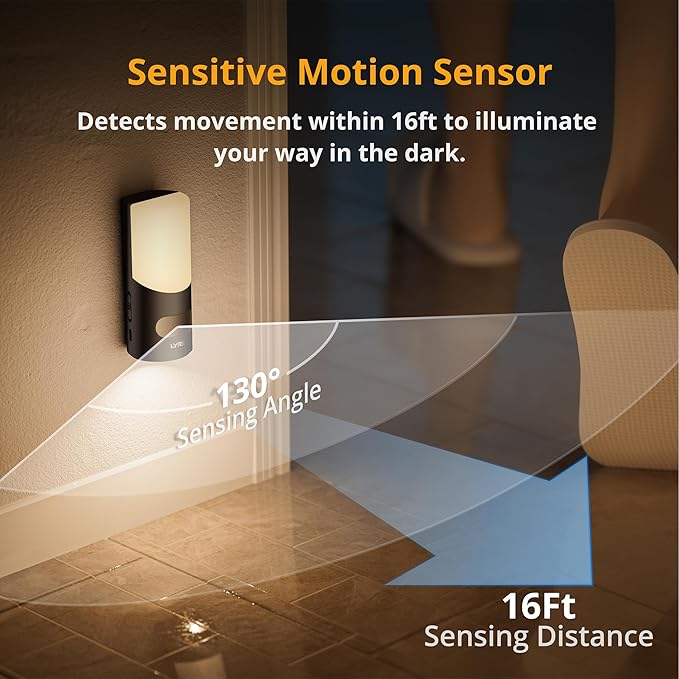 Lyridz Motion Sensor Wall Sconce (2 Pack), Up & Down Dual Beam Night Light, 270-Day Battery Life, Wireless Magnetic Stick-on Hallway Lights, Dimmable LED for Stair, Bedroom, Bathroom (Warm White)