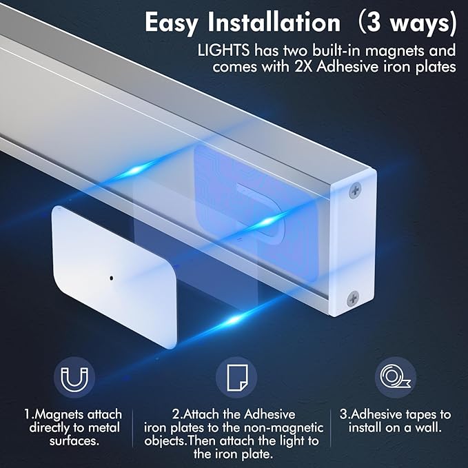 Under Cabinet Lighting 1800mAh Long Battery Life,2 Pack Dimmable Motion Sensor Light Indoor,USB C Rechargeable Under Cabinet Lights Wireless,Under Counter Lights for Kitchen Drawers, Wardrobe, Stair