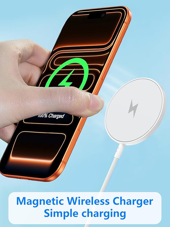 Magnetic Wireless Charger for Apple iPhone 17/16/15/14/13/12/11/AirPods, 2-Pack Fast Charging Long Cable 10ft Magnet Pad & 2-Pack Type-c Charger Block, White