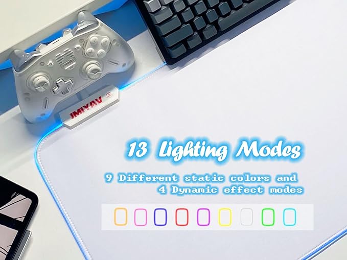 JMIYAV White Gaming Mouse Pad RGB Mousepad Non-Slip Rubber Base Extra Large Cool XL XXL Computer Desk Pad Gaming Accessories LED Light Up Extended Big Mouse Pad for Gamer White 31.5x12in Uw3-10