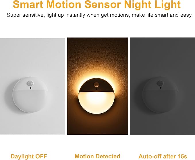 YUNLEX 2 Pack Toliet Lights, 2.6" Small Motion Sensor Battery Night Light, Dimmable LED Nightlight, 3 Light Modes, Stick on Lights for Bathroom, Travel, Stairs, Cabinet, Bedroom, Kids, Warm Yellow