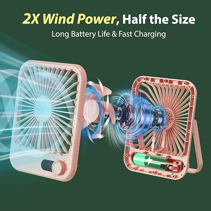 Travel Fan for Sleeping, Portable Fan for Summer Essentials, Small Desk Fan Rechargeable 100 Speed Wind for Beach FanTravel Essentials, Summer Must Haves Accessories Gifts for Women Teens Girl Pink