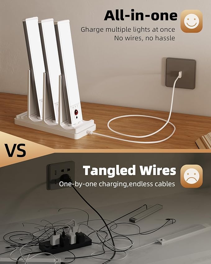 EZVALO Under Cabinet Lighting with Charging Station, Rechargeable Motion Sensor Light Indoor, Dimmable Closet Lights Wireless, 3000K, Motion Activated Under Counter Lights for Kitchen,Pantry(3 Pcs)