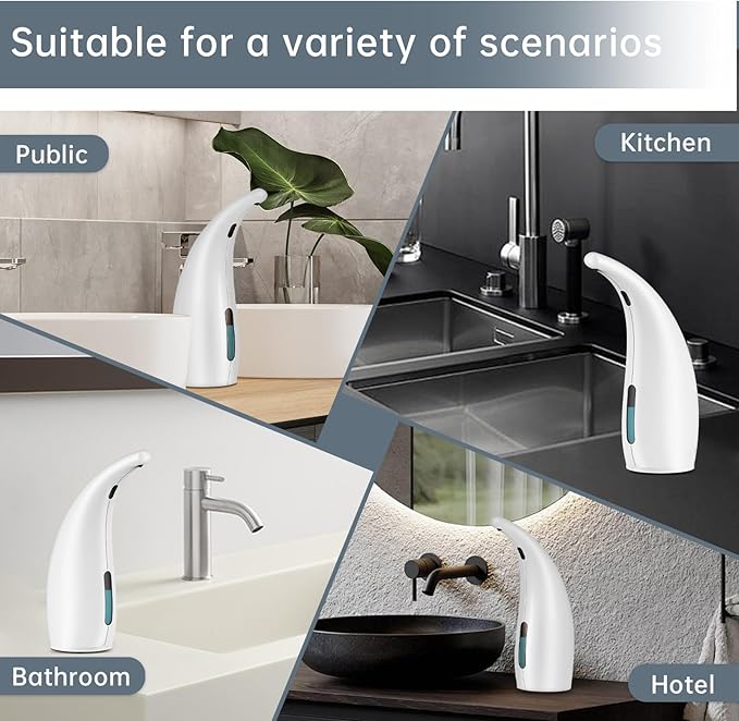 Automatic Soap Dispenser Touchless,300ML Hand & Dish Countertop Electric Liquid Rechargeable Dispenser with Sensor,Modern 4 Gear Adjustable Waterproof Kitchen Auto Soap Pump（White）