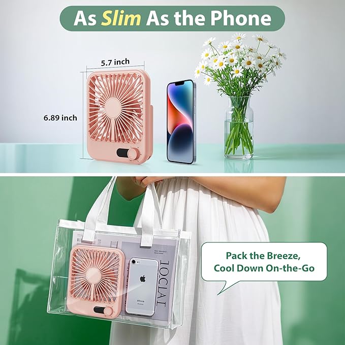 Travel Fan for Sleeping, Portable Fan for Summer Essentials, Small Desk Fan Rechargeable 100 Speed Wind for Beach FanTravel Essentials, Summer Must Haves Accessories Gifts for Women Teens Girl Pink