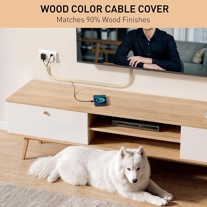 AGPTEK Cable Sleeve, 6.6ft - 1.5 inch Cable Management Desk Cord Cover Organizer Wire Hider for Home Office Computer TV Wire Loom Tubing Pet Proof Cord Protector from Cat Dog Chewing, Wood Color
