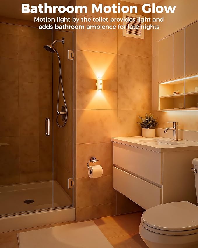 Motion Sensor Wall Light, Rechargeable Wireless Sconce Set of 2, Wireless No Hardwire 3CCT Wall Lamps, Magnetic Battery Operated Indoor Lighting for Hallway, Stairs, Bedroom, Bathroom, Closet Decor