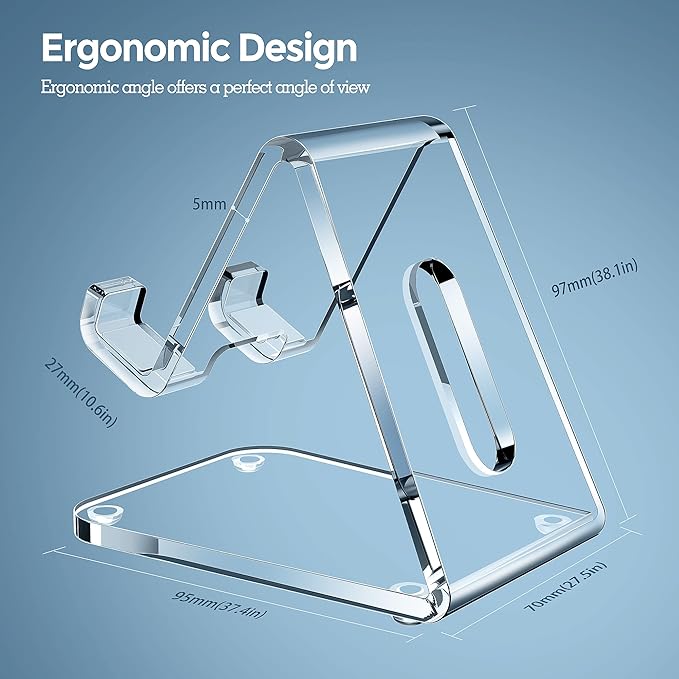 CreaDream Acrylic Cell Phone Stand, 5mm Thicker Clear Cell Phone Holder, Transparent Phone Stand for Desk, Desktop, Desk Accessories, Suitable for iPhone 14 13 Pro Max, All Smartphone 4-8inch