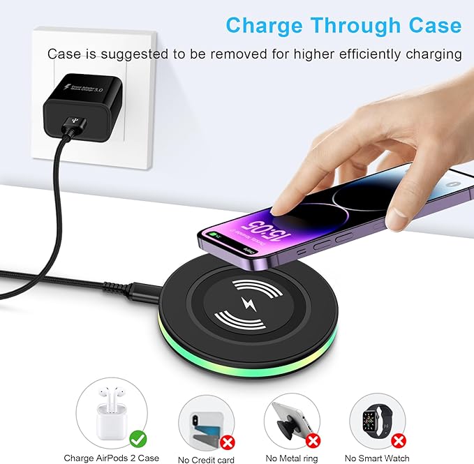 Android Wireless Charger Samsung Fast Charging Phone Charging Pad Station for Samsung Galaxy S26 S25 S24 Ultra S24+ S24 S23 FE S22 S21 S20 S10,iPhone 15 Pro Max Plus 14 13,with QC 3.0 Power Adapter
