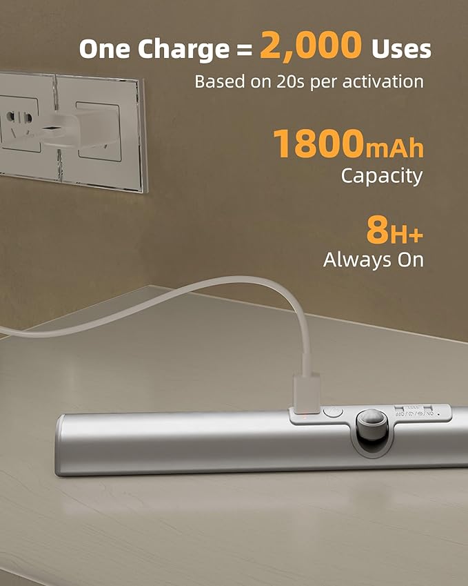 EZVALO 15-inch Motion Closet Lights with Rotatable Sensor, 1800mAh Rechargeable Battery Cabinet Lighting, No-Glare, 3 Color Temps & Dimmable LED Sensor Light Indoor for Pantry, Wardrobe - 2 Pack