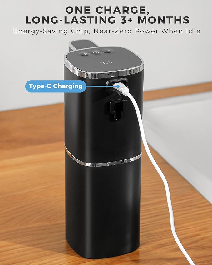 Automatic Liquid Soap Dispenser, 13.5oz/400mL, USB Rechargeable, 9-Level Adjustable, IPX5 Waterproof, Touchless & Wall/Tabletop, Compatible with Thick Thin Dish Soap for Kitchen Bathroom, Black