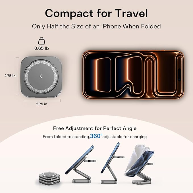 5-in-1 Wireless Charger for MagSafe, AC ISLAND Portable Travel Charging Station, 35W Max Qi2 Fast Foldable Magnetic Stand, Evolved for iPhone 17-12 Series, Apple Watch, AirPods (with 35W Adapter)