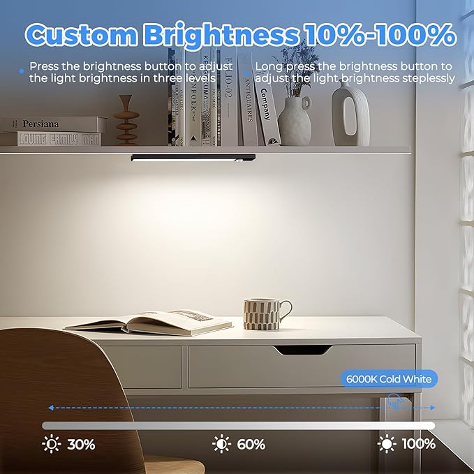 3 Pack Under Cabinet Lights, 32 LED Cold White Rechargeable Under Cabinet Lighting Motion Sensor LED Lights for Kitchen, Counter, Closet, Stairs (Black - Cold White Light, 8.07 Inch - 3 Pack)