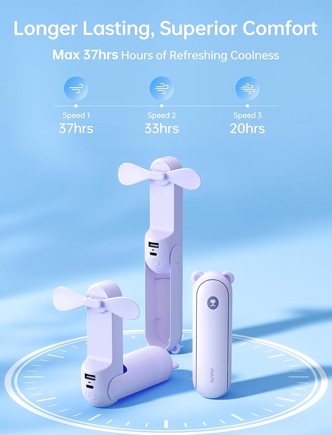 JISULIFE Handheld Fan 8 Plus: All-in-One Mini Fan with 37Hrs Cooling & 4500mAh PowerBank & Flashlight, USB Rechargeable, Portable Pocket Size for Travel, Makeup, Concert, Gifts for Women(Purple)