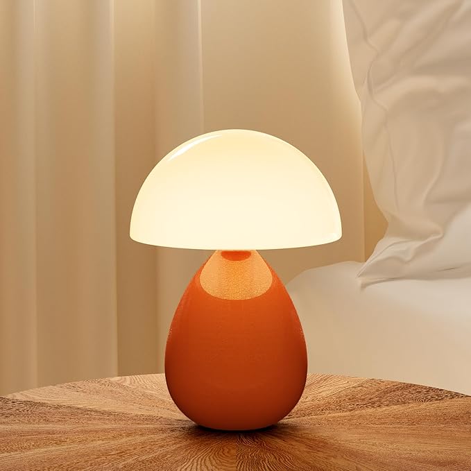 Dawnwake Mushroom Lamp Table Lamp for Bedroom,Ice Crackle Desk Lamp Bedside Small Lamps for Living Room Night Stands,Table Lamps Cute Modern Mid Century Lamps (Orange-Ice Crackle)