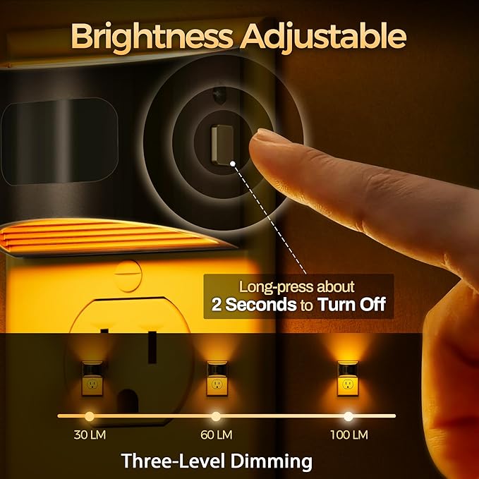 DORESshop LED Night Light[4 Pack], Night Lights Plug into Wall, 3 Mode Plug in Night Light with Motion Sensor, Dusk to Dawn Sensor, Nightlights for Adults, Bedroom, Bathroom, Hallway, Amber