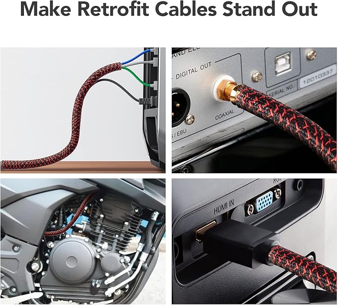 AGPTEK Cable Sleeve, 10ft - 1.2 inch Cable Management Desk Cord Cover Organizer Wire Hider for Home Office Computer TV Wire Loom Tubing Pet Proof Cord Protector from Cat Dog Chewing, BlackRed