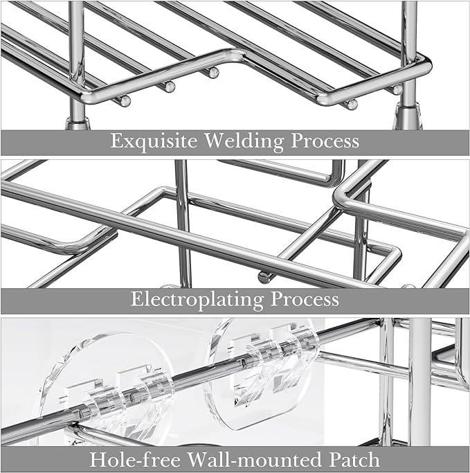 Linkidea Wall Mount Toothbrush Holder for Shower, Stainless Steel Toothpaste Stand, Self Adhesive/Countertop 3 Slots Organizer Compatible with Colgate Extra Clean, Oral-B CrossAction