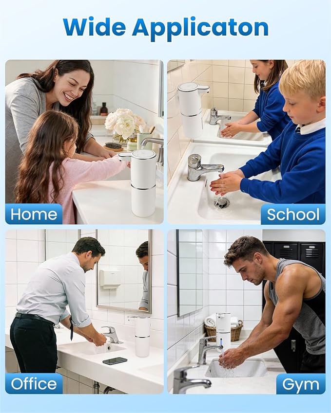 Automatic Liquid Soap Dispenser Touchless, USB Rechargeable Hand Soap Dispenser, 4 Adjustable Volume Levels, IPX5 Waterproof, 12.8oz/380ml Wall Mounted for Bathroom Kitchen Countertop, White