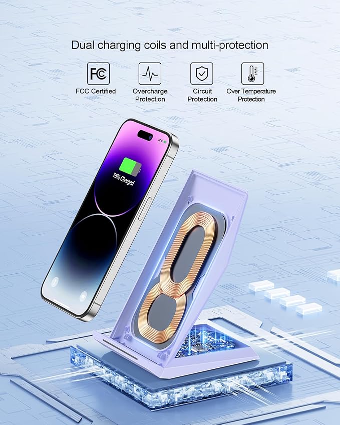 Fast Wireless Charger 2 Pack - NANAMI Wireless Charging Stand for iPhone 17/17 Air/16/15/14/13/12/12 Pro Max, Phone Charger Dock Compatible with Samsung Galaxy S26/S25/S24/S23/S22/S21,Pixel 6/5