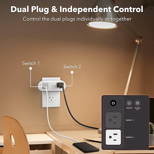 HBN Smart Plug 15A, WiFi&Bluetooth Outlet Extender Dual Socket Plugs Works with Alexa, Google Home Assistant, Remote Control with Timer Function, No Hub Required, ETL Certified, 2.4G WiFi Only, 4-Pack