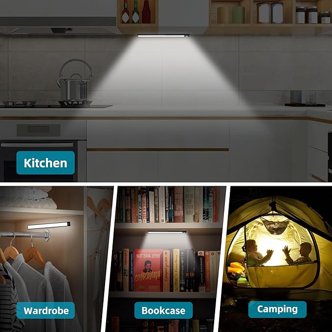 69 LED Under Cabinet Lights 2Pack– Rechargeable 3000mAh Battery, Wireless Motion Sensor, Ideal for Kitchen, Closet & Under Counter Lighting