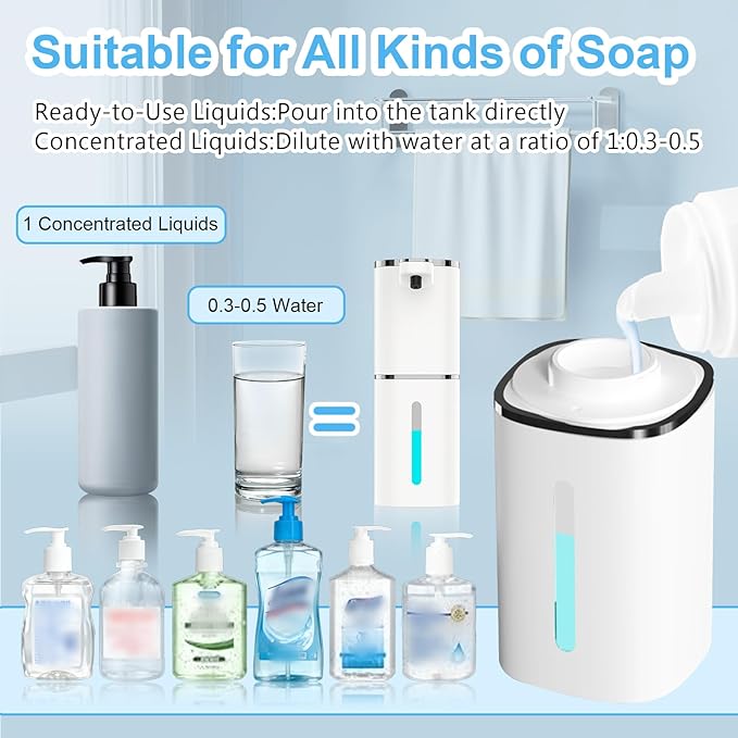 OHIFAST Automatic Liquid Soap Dispenser Touchless, USB Rechargeable Smart Hand Soap Dispenser, 9-Level Adjustable, Physical Button Operation, 13.5oz/400mL Wall Mounted for Bathroom Kitchen Dish Soap