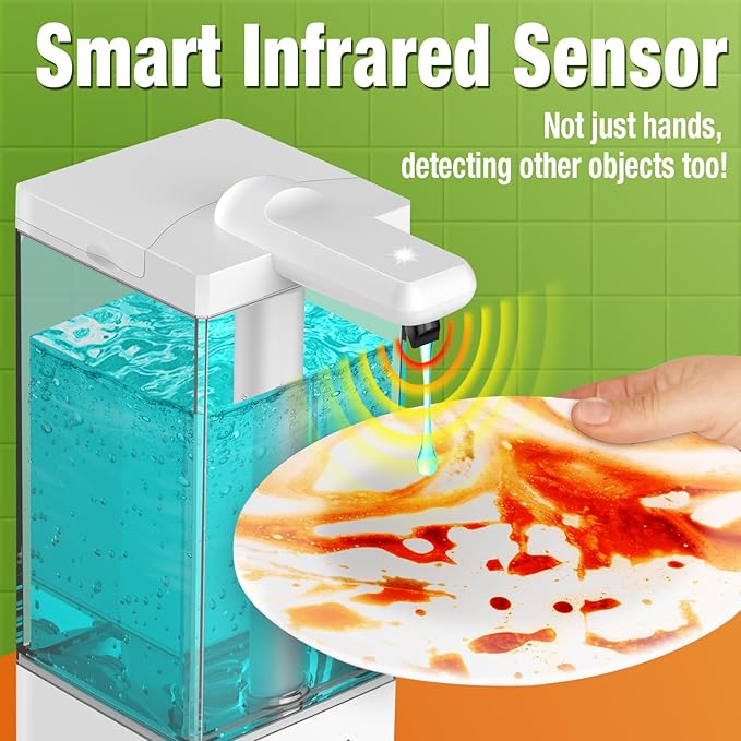 Automatic Soap Dispenser Touchless, Rechargeable Hand Soap Dispenser with 3 Adjustable Levels, Non-Slip Base, Smart Sensor, Easy for Kids & Seniors, for Kitchen Bathroom Dish Soap (16.5oz White)