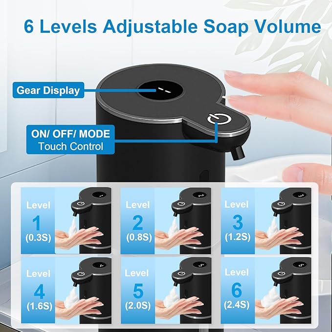 OHIFAST 2 Pack Automatic Foaming Soap Dispenser Touchless, USB Rechargeable Smart Hand Soap Dispenser, 6-Level Adjustable, 12.8oz/380mL, Compatible with Thick Thin Dish Soap for Bathroom Kitchen-Black