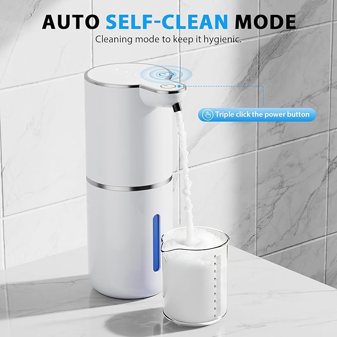 Fantictas Automatic Soap Dispenser,Touchless Automatic Foam Soap Dispenser 380ML, USB Charging 4 Adjustable Levels Wall Mount for Kitchen ＆ Bathroom, Shower Soap Dispenser, White