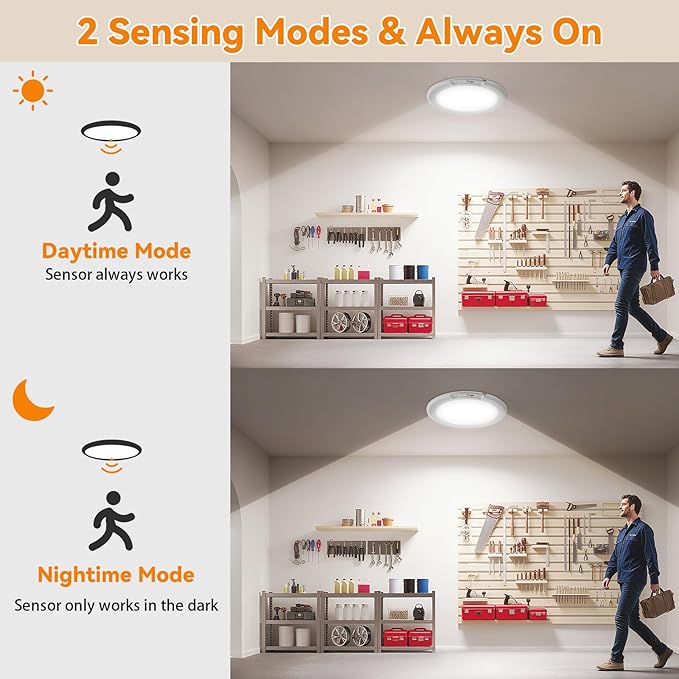 KYEKIO Rechargeable Ceiling Light 2Pack, 3 Color Magnetic Motion Sensor Lights with Remote, Wireless Dimmable Closet Light Battery Operated, LED Lights for Shower Pantry Shed Hallway Porch Stairs