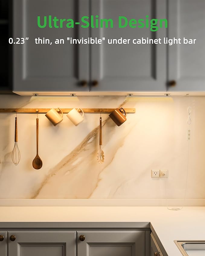 Under Cabinet Lighting Plug-in, Dimmable Under Counter Lights for Kitchen, 3pcs 12 Inch, Warm White 3000K Linkable USB Led Light Strip, Wired Led Light Bar for Desk,Sink,Workbench
