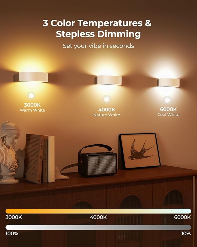 Motion Sensor Wall Light, 5000mAh Rechargeable Battery Operated Wall Sconces with Remote, 15 RGB Colors 3 White Temps Dimmable, Wireless Wall Sconces for Hallway, Living Room, Stairwell, Bedroom