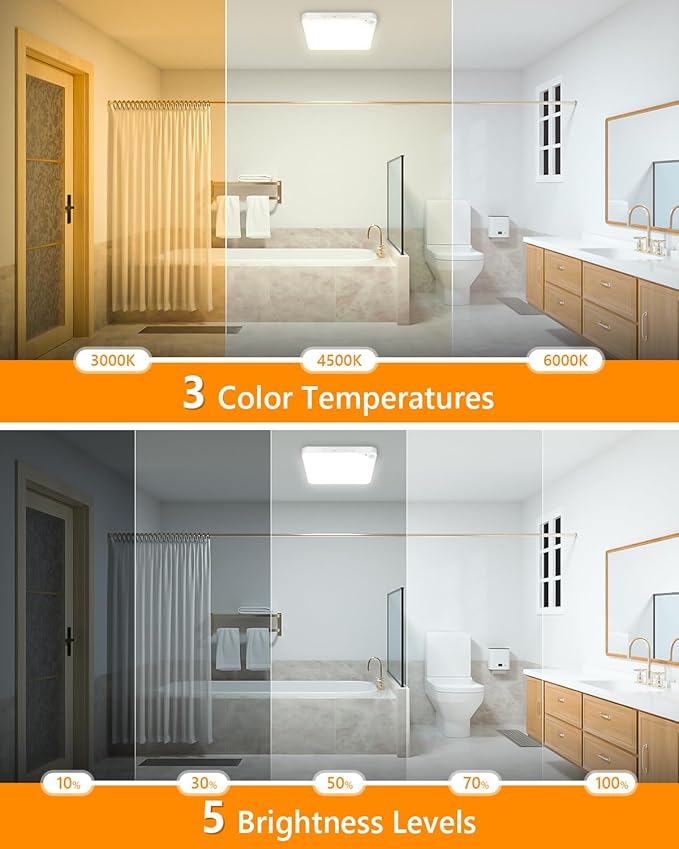 Rechargeable 6W Motion Sensor Ceiling Light Indoor, Wireless Magnetic Stick on Closet Light, Remote Control for Color & Brightness, Battery Operated Light for Shower, Bathroom, Pantry, Hallway, 2-Pack