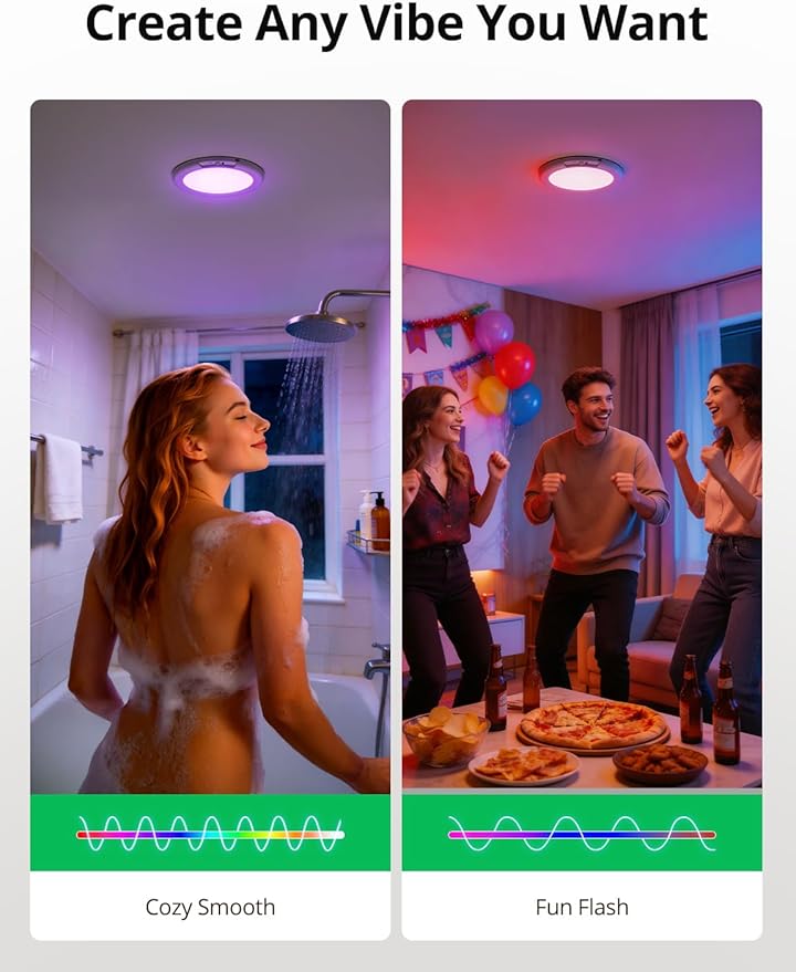 Bojim Rechargeable RGB Waterproof Shower Ceiling Light for Bathroom Inside, 12 Color Changing Motion Sensor Wireless LED Mood Battery Operated Wall Lights with Remote for Bedroom Party
