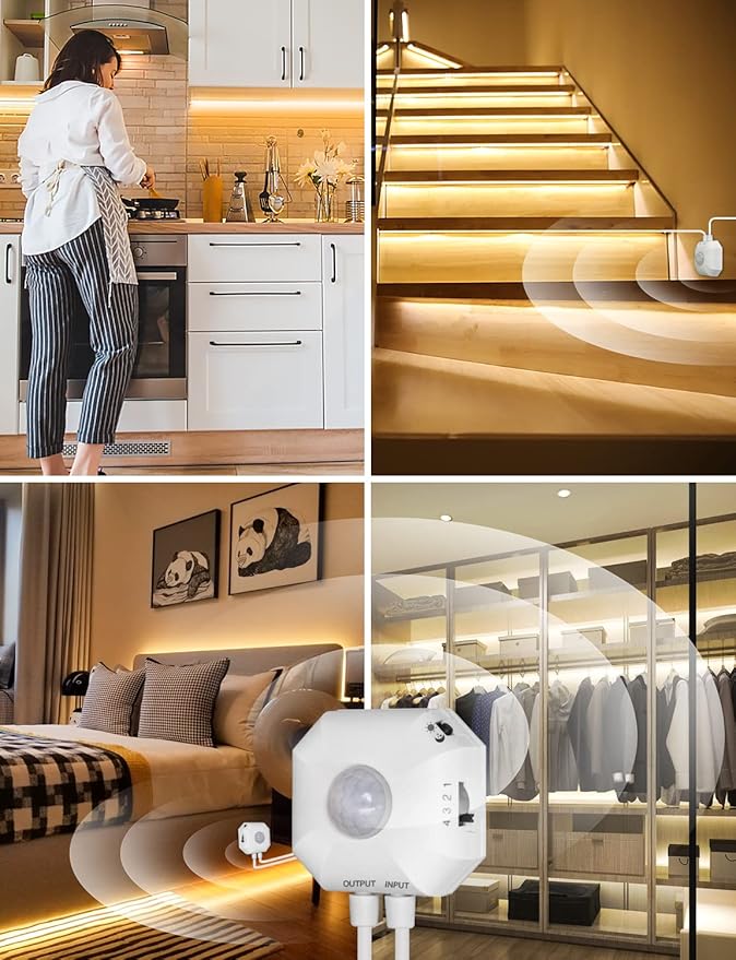 MATICOD Motion Sensor Light Indoor Under Bed Lights Under Cabinet Lights, Motion Activated Led Light Strip for Bedroom,Warm White LED Closet Light Motion Sensored Under Cabinet Lighting NO APP