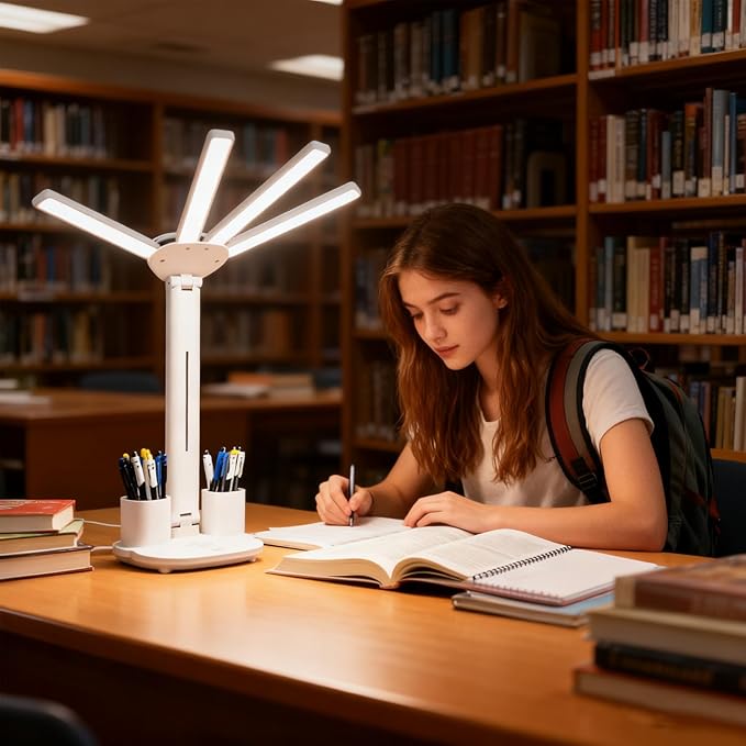 Led Desk Lamp Adjustable Foldable Table Lamp with Pen Holder, 3 Color & Stepless Dimming, Reading Lamp for Study Table Work Office