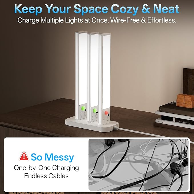 Under Cabinet Lighting with Charging Station,Motion Sensor Light Indoor with Remote,3color Dimmable Closet Light Rechargeable Wireless,Under Counter Lights for Kitchen 6Pack