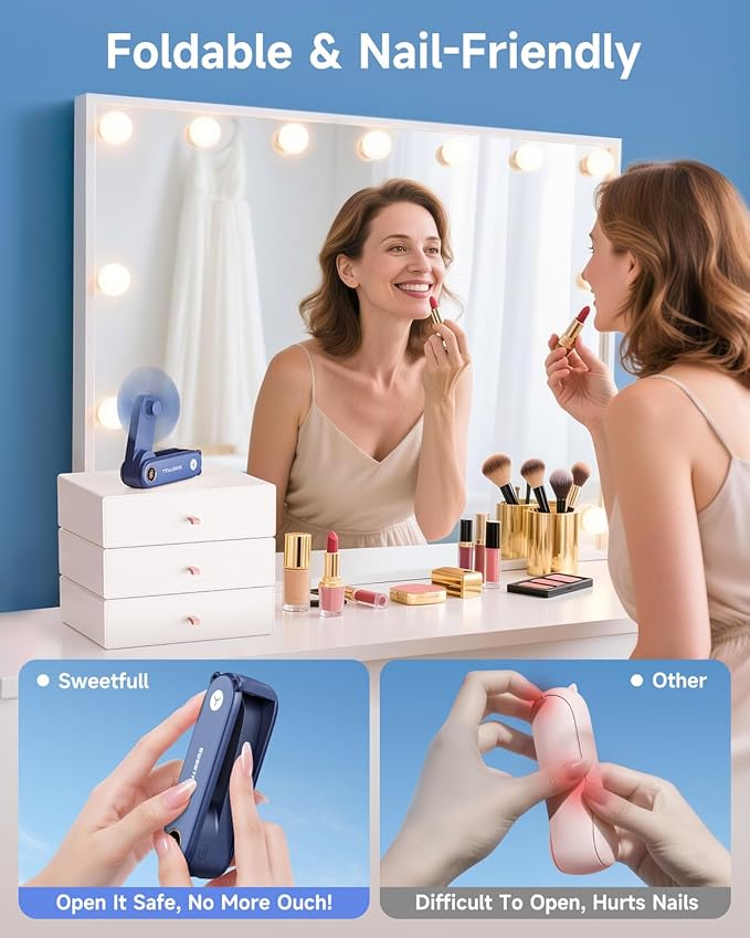 SWEETFULL Portable Handheld Mini Fan with LED Display, 3-in-1 Personal Foldable USB Rechargeable Hand Held Fan & Flashlight for Travel, Lash Eyelash, Cute Small Pocket for Women, Girls