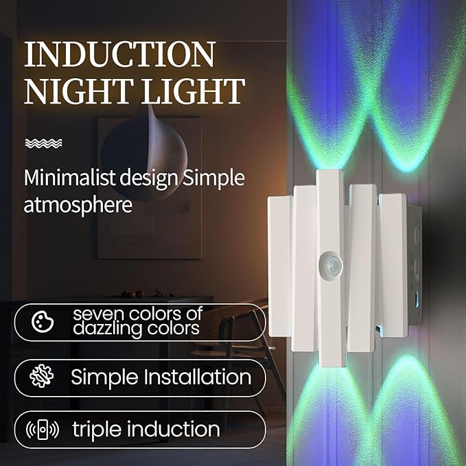 Rechargeable Motion Sensor Night Light, Magnetic RGB Color Changing LED Ambient Lighting, Compact Battery Operated Indoor Wall Light for Hallway, Stairs, Bathroom & Kids Room