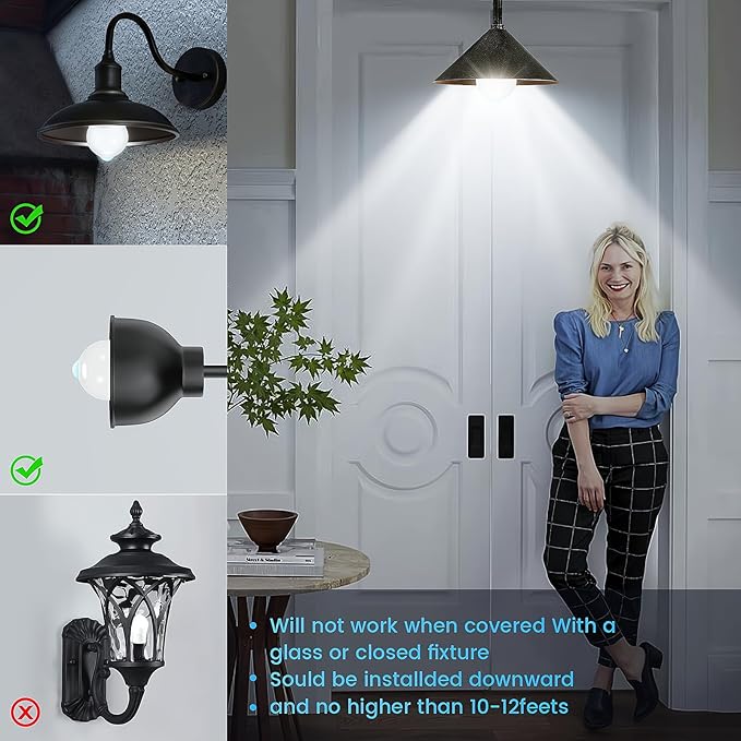 Motion Sensor Light Bulbs, 13W (100Watt Equivalent), Motion Activated Dusk to Dawn Security LED Bulb, 5000K Daylight, Energy-Efficient, for Indoor and Outdoor Lighting, Porch, Stairs, Hallway 4Pack