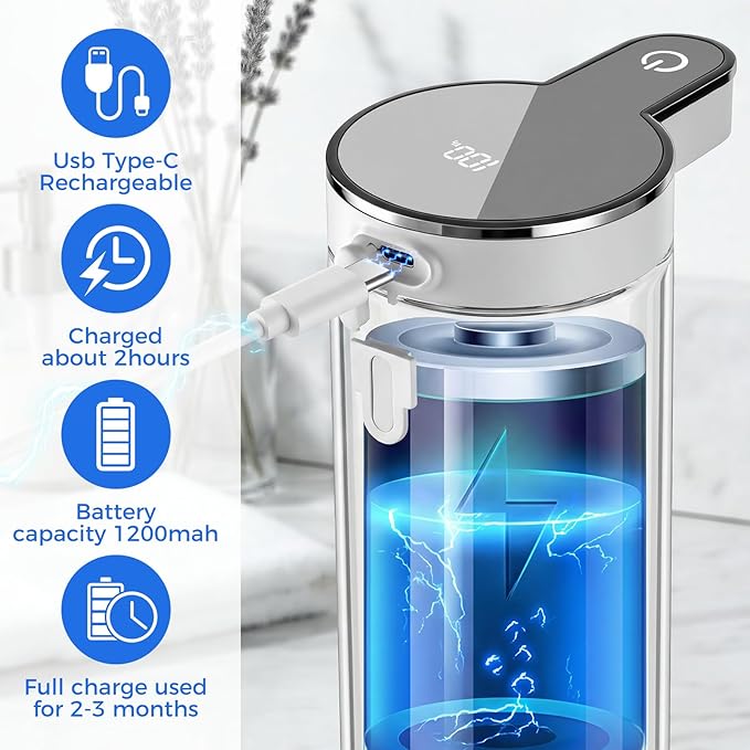 Automatic Foaming Soap Dispenser Touchless, Stainless Steel Hand Soap Dispenser, USB Rechargeable, 4 Adjustable Levels, 11.8oz/350ml for Kitchen and Bathroom (Stainless Steel White, Foam)