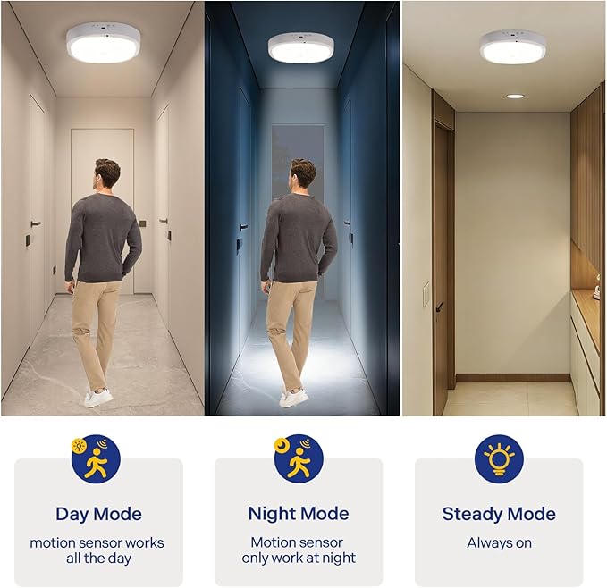 2 Packs Motion Sensor Closet Light with Remote, No Wiring Battery Operated Ceiling Light with 10000mAh, Waterproof Shower Light for Bathroom Closet Stairs Pantry