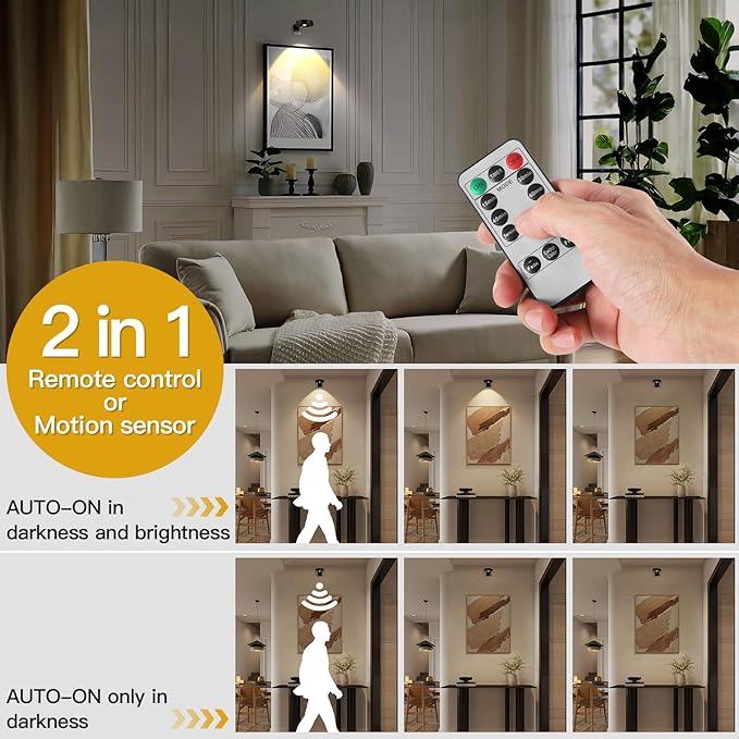 3pack Battery Picture Lights for Wall ,Painting Light Rechargeable with Remote&Motion Sensor 2in1,Wireless Display Art Light Dimmable,Led Accent Wall Light Highlight Picture with 3 CCT for Gallery