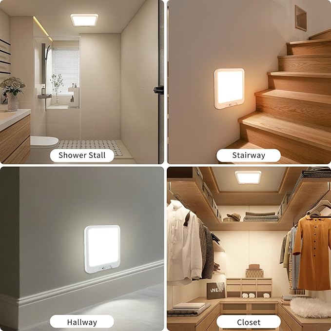 Amzpas Rechargeable Motion Sensor Ceiling Light Indoor, Magnetic Wireless Ceiling Light Battery Operated Light for Closet Shower Stairs Hallway Porch Pantry Garage Patio Shed