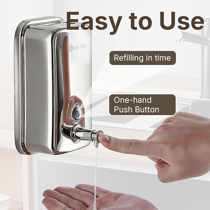 Stainless Steel Soap Dispenser Wall Mounted, 27oz Commercial Hand Soap Dsipenser, Manual Anti-Leak Pump Liquid Soap Dispenser, Rust-Proof Lining Hand Sanitizer Lotion Dispenser for Bathroom (27 OZ)