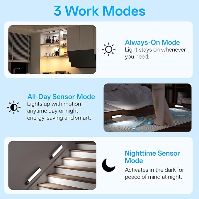 Under Cabinet Lighting Wireless,Motion Sensor Light Indoor Rechargeable,3Color Dimmable Closet Light Battery Operated with Remote Control,Under Counter Lights for Kitchen,Closet 2Pack
